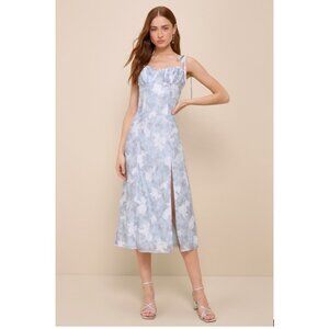 Obviously Gorgeous Blue Floral Tie-Strap Bustier Midi Dress - NWT - Size Small